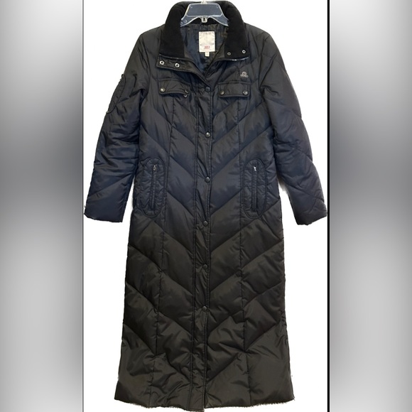J Lo Jennifer Lopez black chevron maxi puffer jacket coat small - Picture 1 of 2